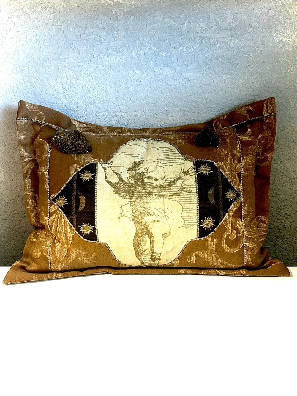 SWEET DREAMS DESIGNS  Antique Gold Baroque Angelic Cherub Accent Pillow 16”